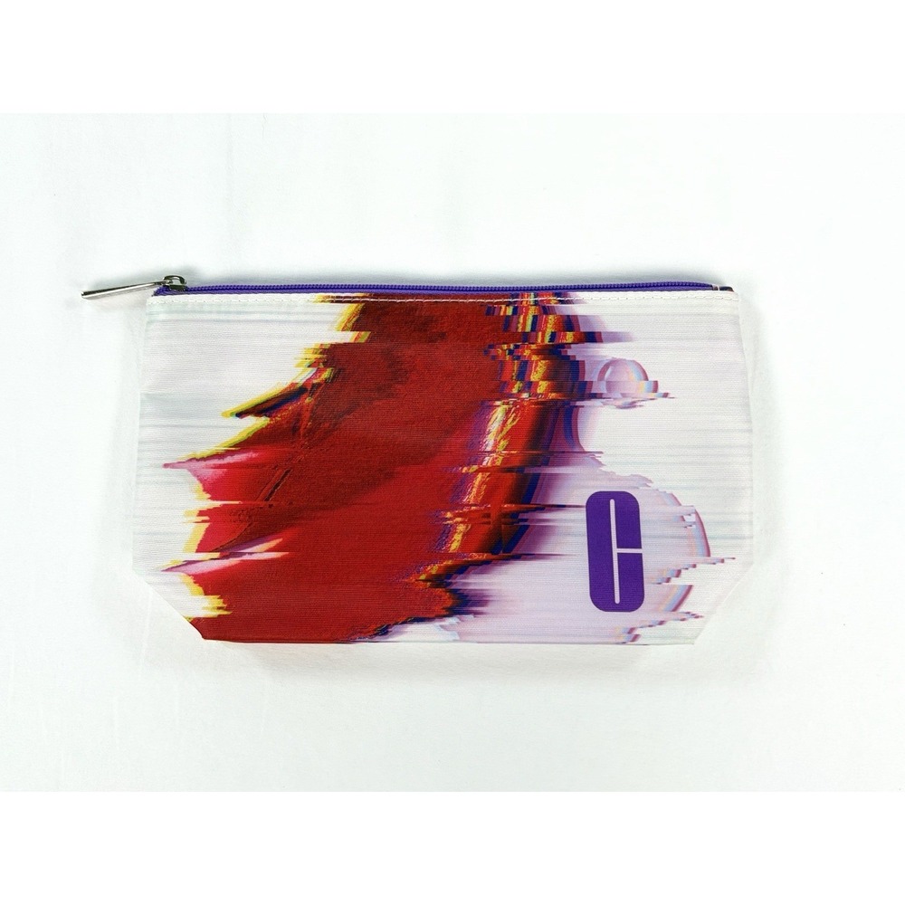 New Clinique Makeup Bag Red White Purple Glitch Print Cosmetic Travel Pouch
